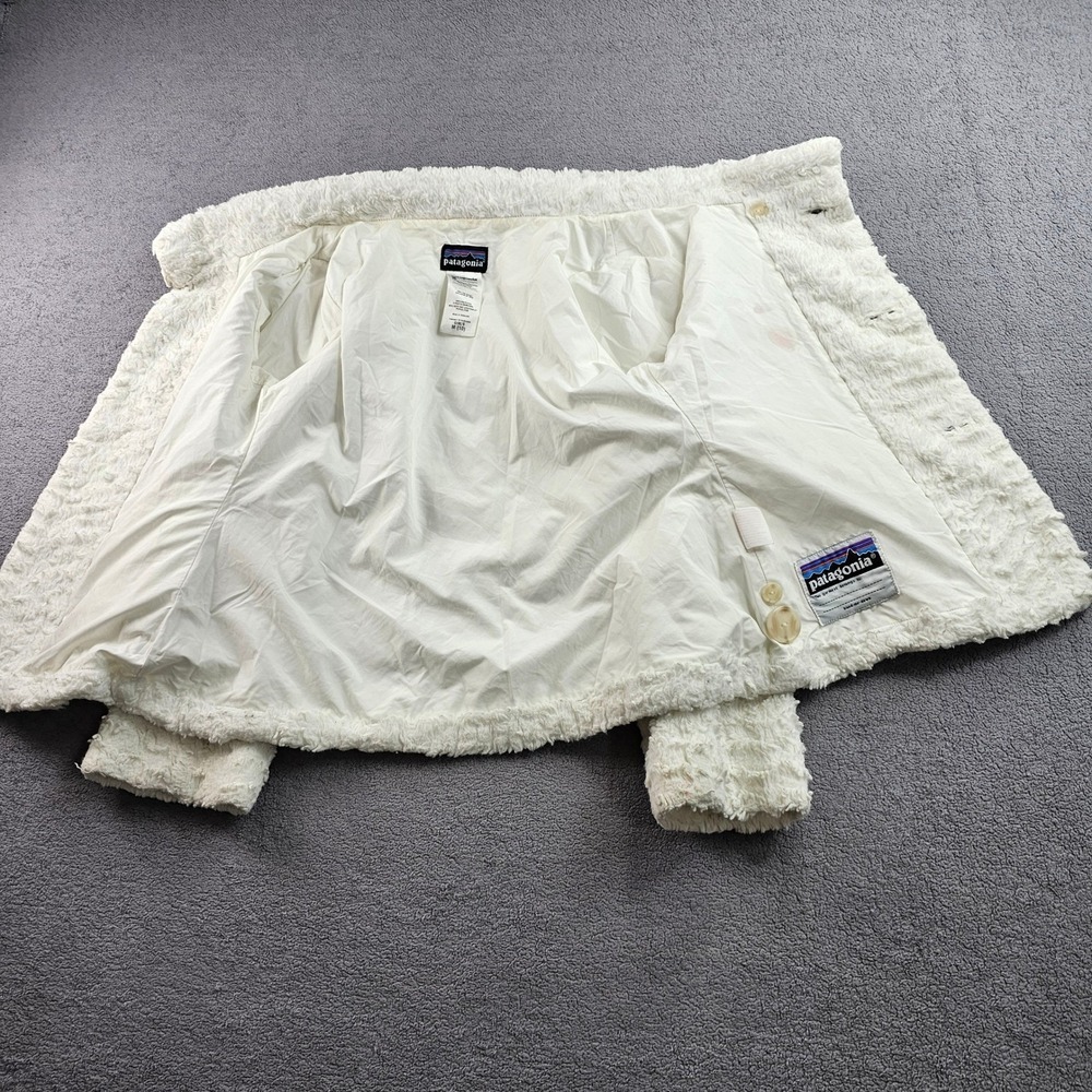 Patagonia Fleece Jacket Girls M/10 White Long Sleeve Mock Neck Button Front - Picture 7 of 10